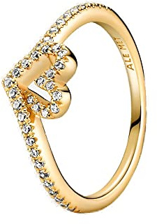 Pandora Timeless Ring Herz und Wishbone, 14-karätig vergoldet, mit klarem Cubic Zirkonia
