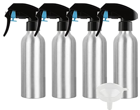 ZEOABSY Pack of 4 Empty 200ml Silver Aluminium Spray Bottle Refillable Aluminum Bottles with Black Trigger Fine Mist Sprayer Metal Spray Bottles for Perfume Hair Garden Travel Cleaning