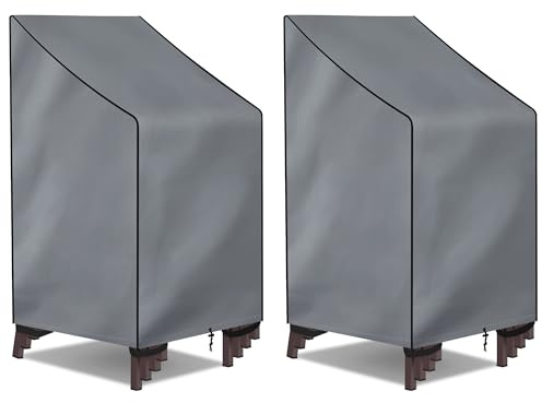 bonsport 2 x Abdeckung für Gartenstühle Hochlehner - Gartenstuhl Abdeckung für bis zu 6 Stühle aus 600D Oxford Polyester - Schutzhülle Stapelstühle Hülle Gartenmöbel, grau
