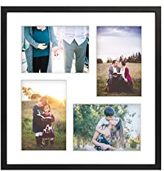 aFFa frames Bilderrahmen 34x34 cm - Holz Fotorahmen Tisar mit Acrylglas und HDF Rückwand - 4 Foto-Ausschnitten für 4 Fotos 10x15 cm Schwarz
