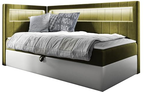 Mirjan24 Boxspringbett Junior Gladino III mit Bettkasten und LED-Beleuchtung Continentalbett Bonell-Matratze Topper Polsterbett Amerikanisches Bett (Soft 017 + Fresh 12, 80 x 200 cm, Seite: Links)