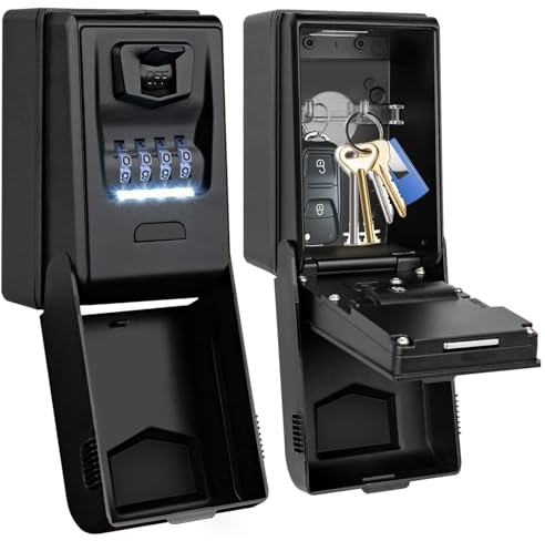 ENONEO Key Lock Box Wall Mounted with Light Up Dial, Large Key Storage Lock Box 4 Digit Combination Waterproof Large Key Safe High Security LockBox for Home Office Garage Outdoor