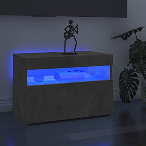 FIRBNUS Mueble de TV con Luces LED Gris Hormigón para Salón Moderno Madera 60x35x40 cm