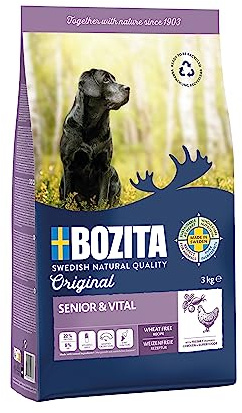Bozita Hundfoder original vuxen senior kyckling – 3 kg vetefritt torrfoder för äldre hundar eller hundar med lägre aktivitetsnivå – komplett näring för ett vitalt seniorliv
