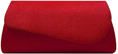 YYW Pochette da donna in pelle scamosciata, borsa da sera per matrimoni, pochette con tracolla staccabile a catena, borsa a tracolla da donna, per feste nuziali, balli studenteschi, Rosso, Taglia