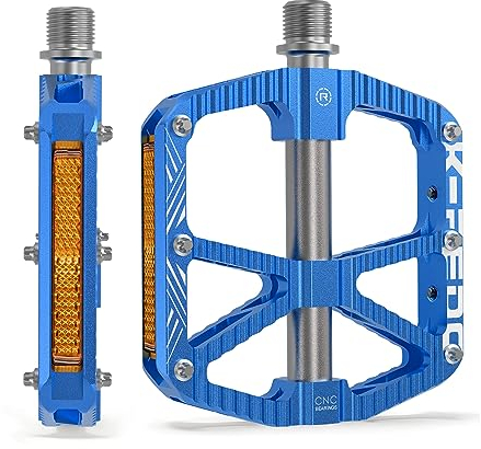 K PEDC Mountain Bike Pedals MTB Pedals,Bicycle Pedals with Reflectors,3 Sealed Bearings Aluminum Alloy Bike Pedals Wide Platform Pedals 9/16 BMX Road Bike Pedal (Blue)