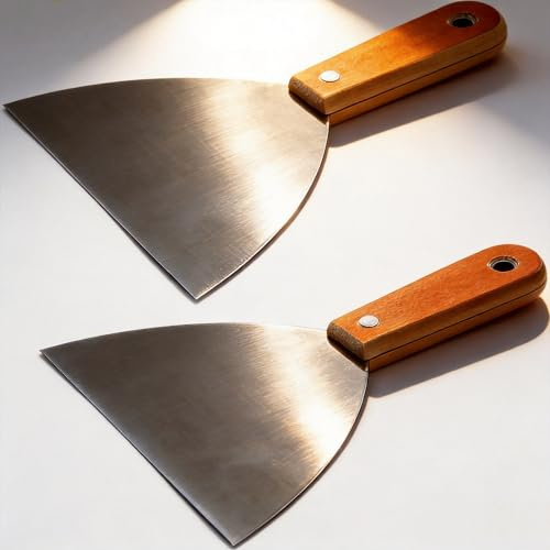 Utoolmart 2Pcs Putty Knife, 6 Inch Carbon steel Stiff Putty Knives, Spackle Knife, Paint Scraper, Scraper Tool with Wooden Handle for Taping Paint Wall Floor Tile