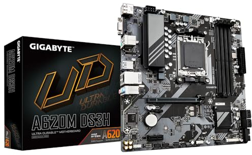 GIGABYTE A620M DS3H Placa Base - Soporta CPUs AMD Ryzen 8000, VRM Digital de 5+2+2 Fases, hasta 7600MHz DDR5 (OC), 1xPCIe 4.0 M.2, LAN GbE, USB 3.2 Gen 1