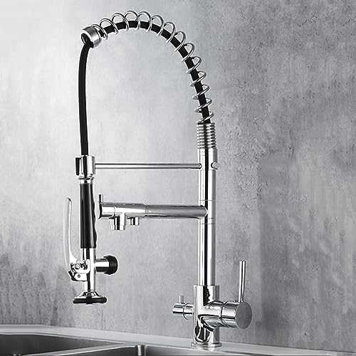 XJTNLB 3 Wege Wasserhahn Küche für Wasserfilter 2 Modus Osmose Armatur Küche Spiral Spring 360° Drehba Osmoseanlage Direkt an Wasserhahn,Chrom,A