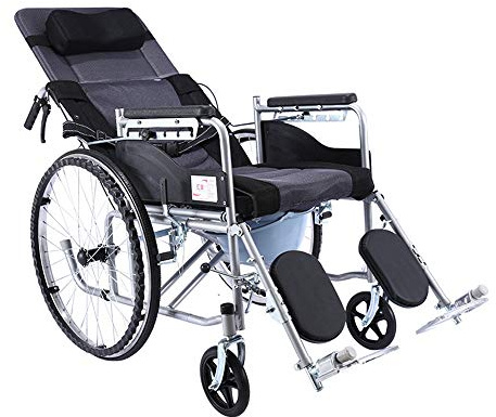 Silla de ruedas plegable liviana, reclinable ajustable en 6 posiciones, cómodo respaldo plegable con brazo y pata de elevación, freno de mano doble de acero con alto contenido de carb