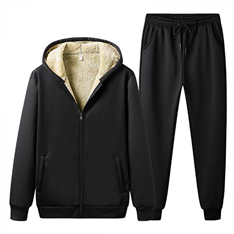 Jamron Uomo Taglie Forti 2 Pezzi Invernale Tuta da Ginnastica in Pile Tuta Sportiva da Jogging Nero 6XL