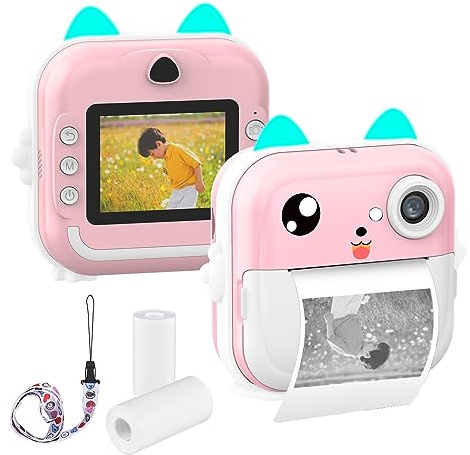 Andoer Appareil photo instantané pour enfants 24 Mpx 2,4 (2,4) avec carte mémoire de 32 Go, cadeaux pour enfants de 3 à 12 ans (rose)
