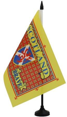 AZ FLAG Drapeau de Table Ecosse The Brave 21x14 cm Socle Plastique | Usage intérieur Drapeau de bureau de l'Union Jack finition cousue et bords renforcés polyester 100D