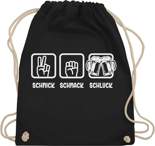 Turnbeutel Rucksack - Party & Alkohol Damen - Schnick Schnack Schluck I Schere Stein Papier I JGA Trinksprüche Malle I Alkoholliebe I Saufen Geschenk Bierliebhaber I Trink Spruch - Unisize - Schwarz