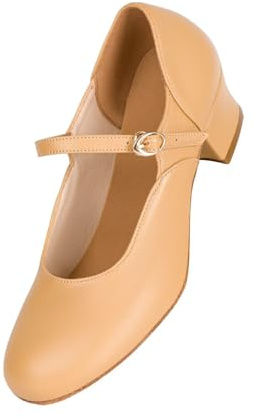ARCLIBER Brown Character Shoes for Women Suede Sole Low Heel Cuban Heel Dance Shoes Ankle Strap Dancing Shoes-9.5US
