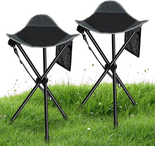 REDCAMP 56 cm High Camping Hoker - Sedia pieghevole per treppiede, 2 pezzi, leggera, 3 gambe, per attività all'aperto, campeggio, escursionismo, caccia, pesca, colore nero e grigio