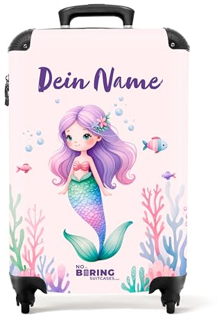 NoBoringSuitcases.com Kinderkoffer, Reisekoffer Personalisiert, Kinderkoffer Mädchen, Koffer Kinder, Reisekoffer, Koffer Pink, Kindertrolley Mädchen, Handgepäck 55x40x20 cm (Meerjungfrau - Rosa)