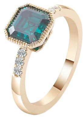 Epinki Echte Goldschmuck, 18 Karat 750 Gelbgold Ringe, Klassiker Hochzeitsband mit Quadrat 1ct Labor Erstellt Smaragd Grün, 18K Gold Antragsring Eheringe Gr.60 (19.1)