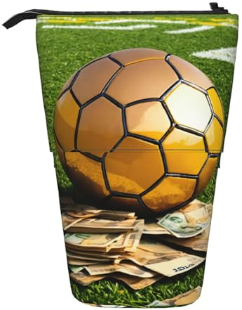 FJQWKLF Federmäppchen zum Aufstellen mit Fußball-Print, Pop-Up-Stiftetasche, Teleskop-Federmäppchen, Stifthalter, Schreibwarenetui, Make-up-Tasche