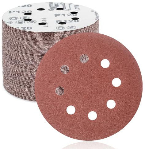 FEIHU Disques de Ponçage Papier Abrasifs 125mm.8 trous,50 pièces Disques Ponceuse: Disques abrasifs perforés ​auto-agrippant 125 mm Grain 120 pour Random Orbital Sander,Poncer/Polir