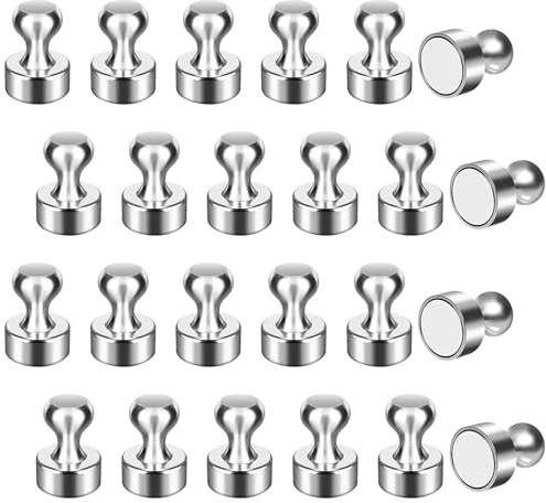 24 Stück Kühlschrankmagnete, Magnete, Starke Neodym-Magnete, Magnete für Whiteboards, Starke Kühlschrankmagnete, magnetische Reißzwecken, Magnete für Pinnwand, Büro und Schule (Silber)