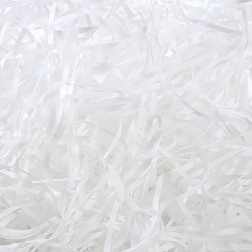 JYJLLM Shredded Tissue Paper for Gift Boxes Stuffing 200g Hampers Filling and Packaging Filler, shredded paper，Soft Shreds Raffia Paper Suitable Party Easter Christmas Father's Day (white)
