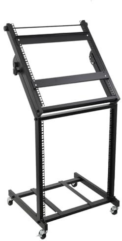 YILIKISS 12U Mobile DJ Mixer Stand Rack Mount Rolling Stand Stage Cart Adjustable Rack Mount for Music Studio Booth Pro Audio Recording Cabinet Stage Equipment