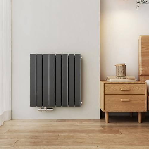 EMKE Design Heizkörper Flach, 630x616 mm Horizontal Flachheizkörper mit Seitenanschluss, Doppellagig Anthrazit Paneelheizkörper Wandheizkörper für Bad, Flur& Wohnzimmer, 805W