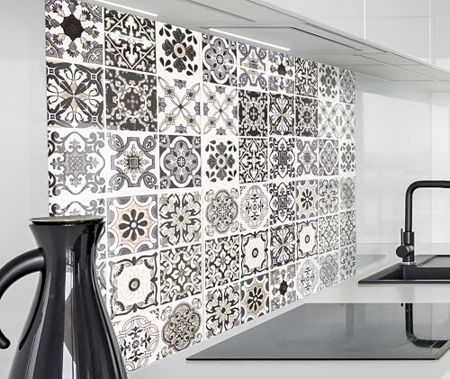 timalo Spritzschutz Wand für Herd, Küche Küchenrückwand Glasoptik | Acryl Glas 2mm | Glasrückwand Acrylglas Wandpaneele Küchenspiegel | 100x50cm Retro Fliesen orientalisch