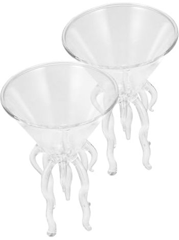 Ciieeo 2pcs Octopus Wine Glasses Stem, Glass Cocktail Drinkware for Parties and Family Gatherings, Jellyfish-Inspired High Stem Glasses for Juices and Spirits