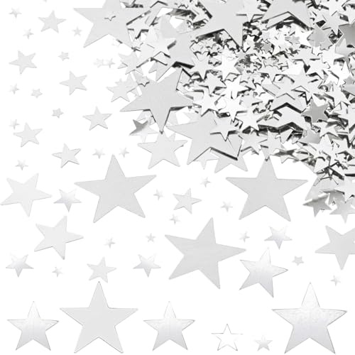 DazzJoy 6000 Stück Glitzer Streudeko Sterne Konfetti Weihnachten, 4 Größen Silber, Weihnachtskonfetti Deko, Glitzersterne Streudeko Silvester, Pailletten Tischdeko