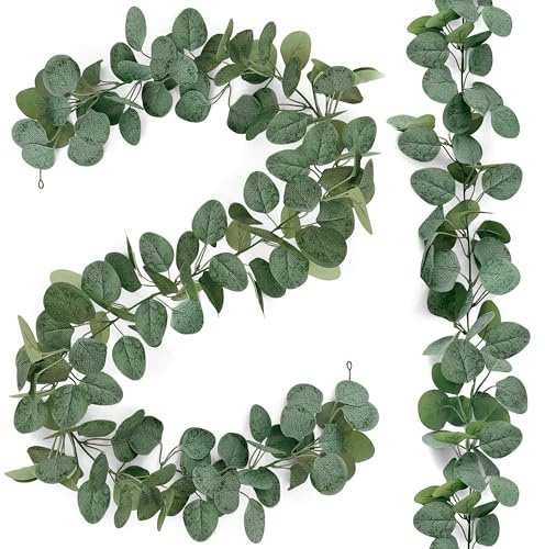 SHEPIN 2pcs Guirlande Eucalyptus Artificiel Feuilles Guirlande de Fleurs Artificielles 1.8m, Plante Liane Artificielle pour Murale Table Arche Mariage Deco Champetre Mariage Jardin Décoration