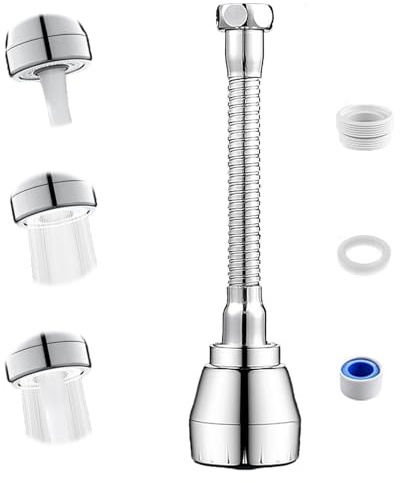 4Pcs Kitchen Tap Spray Head,3 Water Flow Mode Faucet Extension Faucet Accessories -22mm/24mm Compatible,Tap Extender for Kitchen Sink,Standard Faucet Adapter for Kitchen Sink(Silvery)