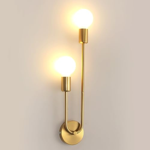 Riserva Wandleuchte Innen Gold, E27 2-Flammig Wandlampe Vintage Unten Links, Oben Rechts, Wandleuchte Metall Industrial fur Schlafzimmer, Wohnzimmer, Esszimmer, Cafe, Bar, Hotel | Wandlampe Vintage Industrial Metall Unten Links, Oben Rechts fur Schlafzimmer, Wohnzimmer, Esszimmer, Cafe, Bar, Hotel