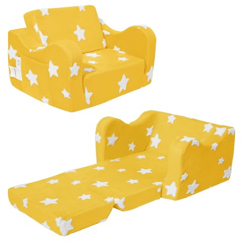 KokoSelene Toddler Couch, Kids Couch for Toddler Fold Out, 2-in-1 Convertible Kid Sofa to Lounger Bed for Girls and Boys, Ideal for Reading Sleeping Gaming Decor (Yellow)