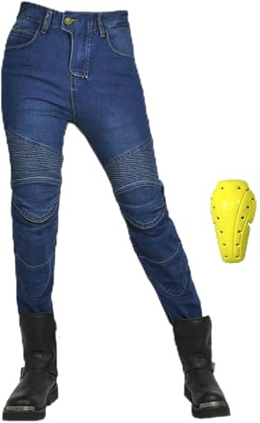 Vhersily Vaqueros de moto para mujer, pantalones vaqueros skinny de verano, con protecciones para rodillas y caderas, elásticos, ajustados, de mezclilla, para motociclista, hotpants, fiestas