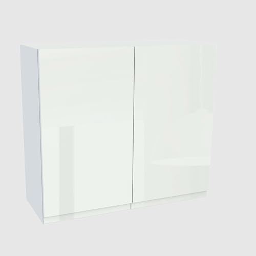 Laclar FREZO Küchen-Oberschrank - Grifflos - Soft-Close - Hochglanz - Stilvolle und funktionale Ergänzung für Ihre Küche - 80x32x72 cm - Weiß, Front: Hochglanz Weiß grifflos