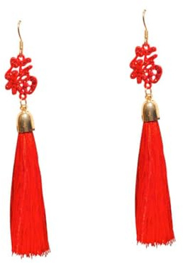 FOMIYES Ohrhänger Chinesischer Stil Legierung Rote Quaste Glücksohren Braut Schmuck Nationalstil Frau Festival Hochzeit