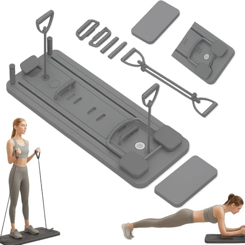 Grow-fit Upgraded Pilates Reformer Machine for Home Multifunctional Abdominal Board Automatic Rebound Ab Roller Wheel Training Board Full Body Workout Equipment (Black)