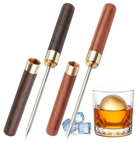 2 Pack Ice Pick - 9 Inch Ice Cutter, Stainless Steel Ice Pick with Cover & Non-Slip Wooden Handle, Break Ice Tool for Bars, Kitchen, Bartender Breaking Ice