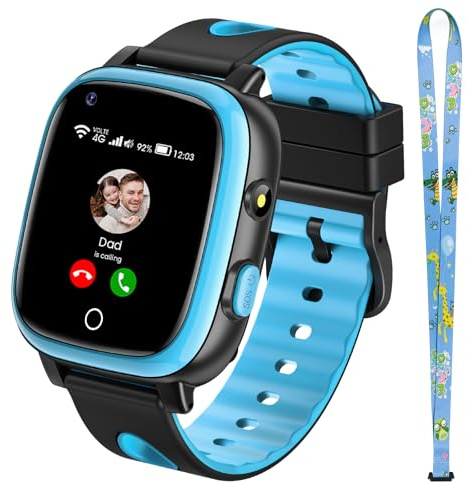 JoJoego 4G Smartwatch Kinder mit langanhaltendem Video-und Telefonanruf, SOS, GPS, Kinderuhr mit IP68 Wasserdicht, Sprachchat, Schulmodus, Schrittzähler, Kindergeschenke für Jungen Mädchen, Blau