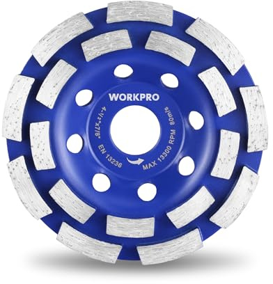 WORKPRO 4.5 Inch Diamond Cup Wheel Double Row, 115mm Concrete Grinding Disc for Angle Grinder 22.23mm, Turbo Grinding Wheel for Concrete, Stone, Masonry Surface Leveling & Coating Removal