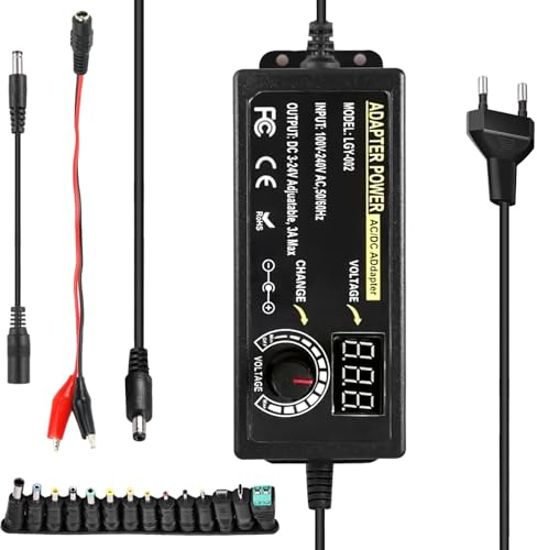 Alimentatore universale switching 72W AC 100-240V a DC 3V-24V regolabile con 14 punte + convertitore polo + cavo di misurazione per elettronica domestica, LED, router, dispositivo