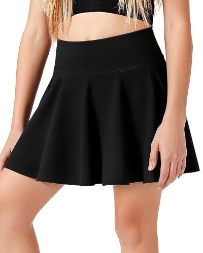 KAKU NANU Jupe de tennis 2 en 1 pour fille avec poches shorts, école, cours de sport, course à pied, 7-14 ans, Noir , 134-140