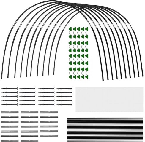 BNGXR Pflanztunnel Bögen, Tunnelbögen Hochbeet, 2.5 * 10m Folientunnel,30PCS Gewächshaus Hoops,Rostfrei Durable Frei Biegbar Gartenreifen für Gewächshaus Pflanzen Insektenschutznetz