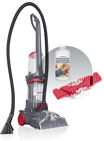 CLEANmaxx Teppichreiniger AquaStream Plus | 3 in 1: waschen, reinigen, absaugen | Nasssauger mit Vibrationsbürsten und Seitenbürsten | Waschsauger mit Polsterdüse, Shampoo und Ersatzbürste