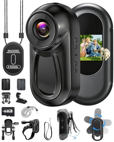 NNYYMH Bodycam Körperkamera Mini mit 64GB SD Karte,1080P Action Cam | HD Touchscreen,120 Min Akkulaufzeit,120° Weitwinkel,360° Rückenclip, Infrarot-Nachtsicht, Helmkamera Motorrad Kamera