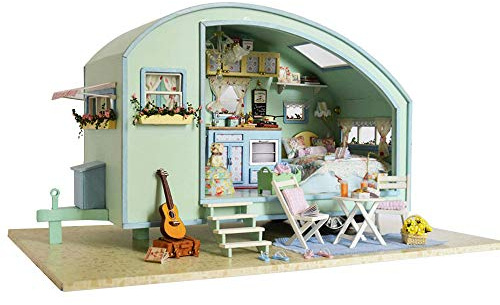 MAGQOO Wooden Dollhouse Miniature with Furniture DIY Dollhouse Kit DIY House Kit Tiny House Kit with Voice Control and Music Movement 1:18 Scale Creative Room Idea(Time Travel)
