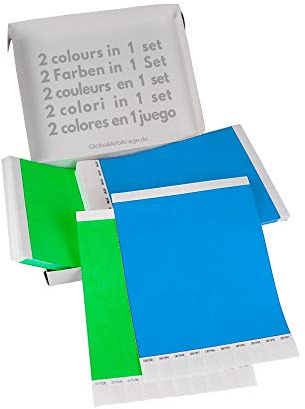 Grün+Hellblau Vorteilspack: 2x500 Eintrittsbänder aus Tyvek zum selbst gestalten und bedrucken von GA Event Solutions - Party Einlassbänder, Festival Armbänder für dein Event
