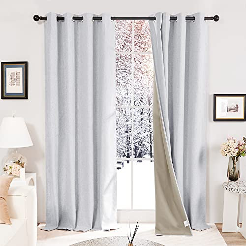 Deconovo Faux Linen Total Blackout Curtains Eyelet Thermal Insulated Curtains for Living room Grey W46 x L54 Inch One Pair